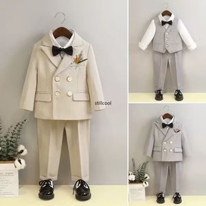 Boys Wedding Suit Handsome Children Blazers Set Toddler Birthday Formal Outfit Kids Piano Performance Presenter Costumes 8 10 Y 240312