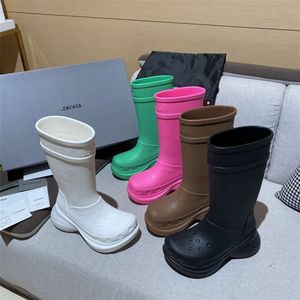 Kvinnor stövlar paris boot män regn knä höga stövlar 20 mm lång båge eva gummi plattform regnbotar brun grön ljusrosa svarta lyxskor sneakers