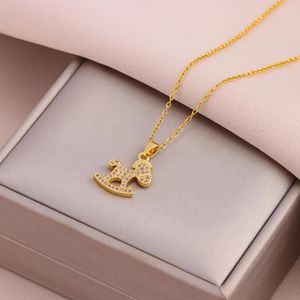 Pendant Necklaces Trendy 18K Gold Plated Cute Trojan Horse For Women Female Stainless Steel Clavicle Chain Jewelry Wholesale