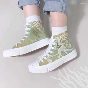 Casual Shoes Amy och Michael Fashion Female Ladies Sneakers High Tops Handmålade hjortmönster Canvas Studenter Flat Trainers