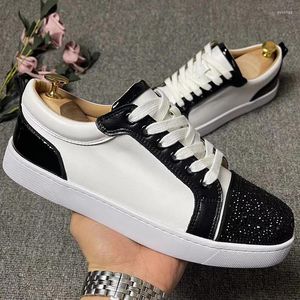 Scarpe casual da uomo moda di lusso in pelle originale nero bianco strass scarpe traspiranti appartamenti piattaforma sneakers punk hip hop calzature