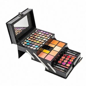 Duer Lika svart mönster Portabel PROFIAL 45Color Eye Shadow Lip Emalj Blush Makeup Foundati Makeup Powder Set Eye Shadow J15Q#