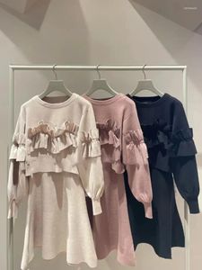 Arbetsklänningar 2024 Spring Japanese Knitwear Two Piece Set o-Neck Ruffles Pullovers High Wasit A-line kjolar Kvinnor