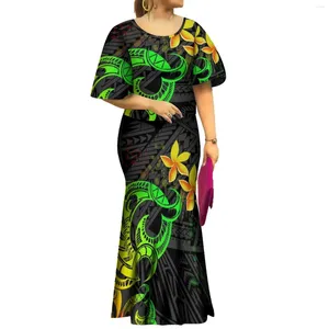 Party Dresses Luxury Design Samoan Puletasi Set Print Bat Sleeve Ptaha Polynesian Tribal Maxi Fishtail kjol Kvinnor 2 Piece