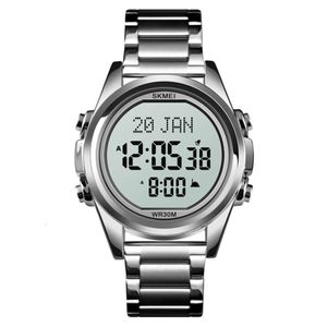 SKMEI 1667 Stainls Steel Back Digital Alfajr Azan Prayer Wrist Watch264N