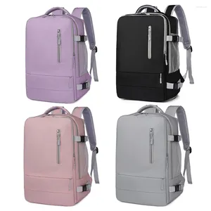 Backpack Unisex With Shoes Pocket Casual Bag Waterproof USB Charging Port Oxford Cloth Solid Color Business Trip Travel