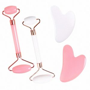 Conjunto de massageador de rolo de cristal rosa N Jade Dual Head Massager Stick Face Facial Beauty Board Dual Head Manual Stick C3fz #