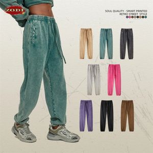 Zodf retro outono inverno homens batik lavado algodão sweatpants unisex solto peso pesado 420gsm sólido joggers calças hy0666 240323