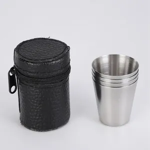 Tumblers 4pcs Outdoor Camping Tableware Travel Cups Set Picnic Supplies Stainless Steel Wine Beer Cup Whiskey Mugs