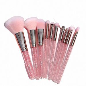 10pcs Pink Crystal Handle Profial Pincéis de maquiagem Kit Soft Synthetic Hair Blush Foundati Blending Beauty MakeUp Brush r2kz #