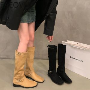 Boots Woman Cowgirl Boots Fashion Slip On Ladies Elegant Low Heel Knee High Boots Shoes Women's Winter Footwear