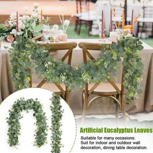 Dekorativa blommor konstgjorda eukalyptus vinrankan pendellblad kransar bröllop växt grönska för hemfest dekoration k7g6