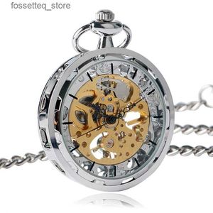 Kieszonkowe zegarki steampunk dla mężczyzn kobiety luksusowe ręczne kieszonkowe kieszonkowe es Silver Gold Bronze Balck wisiorek z Fob Chian L240322