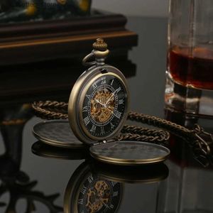 Pocket Watches Vintage Mechanical Pocket es for Men Women Brozen Seampunk Fob for Weeding Gift Hand Winding Double Sided Pendant L240322