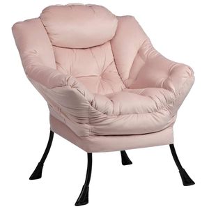 Hollyhome Oversized Cotton Fabric Lazy Chair? Featured Modern Chair, Single Steel Frame Leisure Sofa Chair with Armrests and Side Pockets, Pink 27.56D 31.5W X