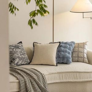 Yastık İskandinav Stili Siyah Beyaz Yastık Kılıfı Yatak Odası Dekor Geometrik Kapak Modern Pu İşlemeli Peluş Bel Yastık