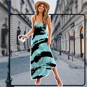 Casual klänningar 2024 Summer Loose Sleeveless Sundress för kvinnor Elegant chic färgglad halterklänning Damer Spaghetti Strap Beach