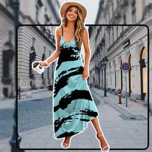 Abiti casual 2024 Abito estivo senza maniche allentato per donna Abito elegante e chic colorato con scollo all'americana da donna con cinturino per spaghetti da spiaggia