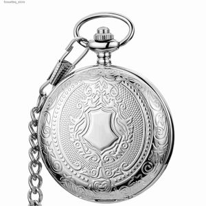 Pocket Watches Unique Black Silver Pocket Mechanical Hand-winding Fob Smooth Case Roman Numerals Dial Retro Clock Chain Pendants L240322