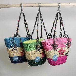 Bolsas de ombro Starfish Mulheres Tote Mão-bordado Frisado Boêmio Bolsa De Palha Verão Moda Casual Simples Elegante Para Viagens Férias