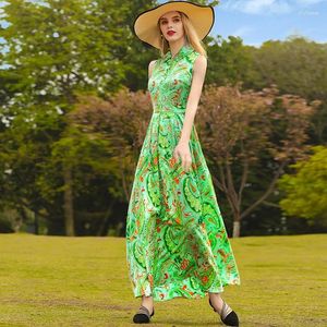 Casual Dresses Young Lady Summer Printed Long Dress Sleeveless Slim Waist Holidays Vacation Women Events Party Birthday Gift For Girls