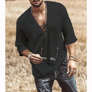 Camicie casual da uomo T-shirt alla moda T-shirt da uomo sexy con scollo a V profondo fasciatura tinta unita Top uomo mezza manica