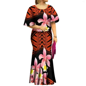 Festklänningar samoan puletasi set blommig tryckt bat ärm ptaha polynesiska topp maxi fisktail kjol kvinnor 2 stycke stora människor 8xl