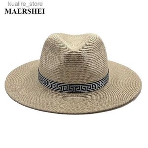 Breda grälhattar hink hattar 2022 Ny Panama Hard Top Shaped Straw Hat Summer Women/Men Wide Brim Beach Sun Cap UV Protection Fedora Hat Wedding Hat L240322