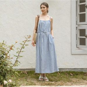 Swobodne sukienki elegancka bawełniana lniana długotrwała dla kobiet w paski seksowna kantarka damska sukienka elegancka impreza Maxi Boho Sundress