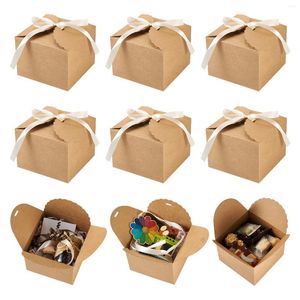 Bolsas de jóias Pandahall 10 pcs quadrados caixas de armazenamento de papel kraft caixa de papelão com fita para festa de casamento suprimentos de presente embalagem de bolo