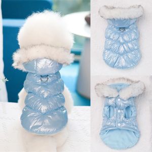 Parkas moda inverno cão para baixo jaqueta de lã quente casaco para cães pequenos yorkshire shih tzu gola de pele de luxo roupas de filhote de cachorro