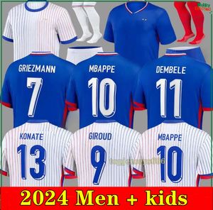2024 25 Jersey de futebol francês Benzema Giroud MBAPPE GRIEZMANN SALIBA PAVARD KANTE Maillot de Foot Equipe Away Kids KIT JERSEY Camisa de futebol Uniforme doméstico