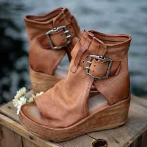 Boots 2023 Women Samdals Shoes Summer Fish Mouth High Heel Solid Color Wedge Heel Metal Artificial Thick Heel Sandals Chaussure Femme