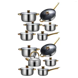 Pans 6x Kitchen Cooking Set Ergonomic Handle With Glass Lid Saucepan Portable Pots