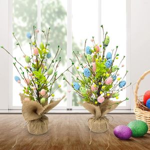 Flores decorativas decorações de páscoa árvore de mesa simulada planta em vaso com ovos de espuma para casa e shopping