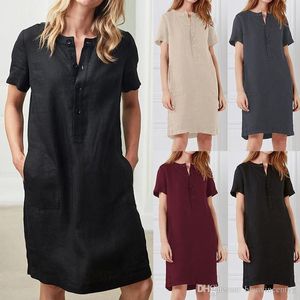 Kadınlar 2020 Şık Moda Düğmeleri Pileli midi elbise vintage yaka yakalı kısa fener kolu dişi elbiseler büyük boyutlu