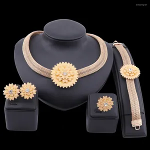 Necklace Earrings Set African Charm Dubai Gold Color Sets For Women Wedding Bridal Bracelet Ring Jewellry