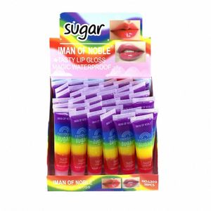 wholesale 36pcs Lip Gloss Cute Magic Rainbow Sugar Tasty Natural Moisturizing Kids Girls Lip Oil Kawaii Lips Care Bulk l9lK#