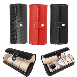 Titta på Display Present Box Case Roll 3 Slot Wristwatch Halsband Armband Smycken PU LÄDER Box Storage Travel Pouch1276M