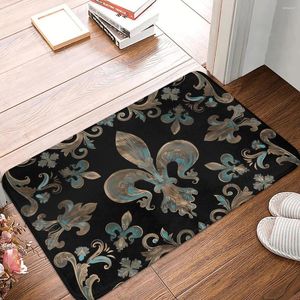 Carpets Fleur De Lis Non-slip Doormat Vintage Ornament Bath Kitchen Mat Outdoor Carpet Home Pattern Decor