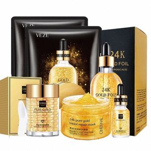 Set per la cura della pelle del viso in oro 24 carati Riparazione idratante Maschera per il sonno Kit di prodotti per il viso per l'acne Maschera Antirughe Essenza Cosmetici coreani q2mf #