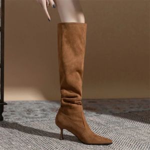 Botas novas mulheres camurça marrom joelho botas altas