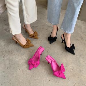 Sandálias Stiletto Heels 2024 Mulheres Senhoras Sapatos Verão Boca Rasa Terno Feminino Bege Alto Aberto Arco Apontado Moda Meninas