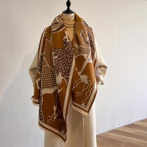Lenços 2024 designer dupla face horas inverno xales envolve cashmere cachecol mulheres grossas cobertor bufanda senhoras pashmina 180x65cm