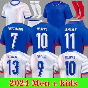 2024 25 프랑스 축구 유니폼 벤제마 지라 우드 Mbappe Griezmann Saliba Pavard Kante Maillot de Foot Equipe Maillots Kids Jersey Football Shirt Home Away