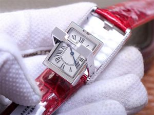 AW Factory Fashion Damski zegarek Flippable Tank 31 mm Ultra cienki 4,8 mm z oryginalnym szwajcarskim ruchem kwarcowym White Diar Pasek Krokodyl Diamond zegarek