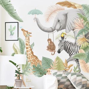 Adesivi di grandi dimensioni Forest Animali Adesivi da parete per bambini camere per bambini Decorazione camera da letto giungla giraffe zebra wallpaper