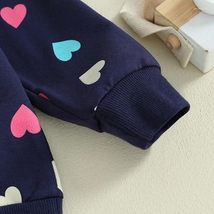 Set di abbigliamento Bambina per bambini San Valentino Felpa girocollo a maniche lunghe Pantaloni con stampa a cuore Fascia per capelli