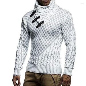 남자 스웨터 2024 겨울 패션 니트웨어 풀 오버 하이 목 스카프 스웨터 남자를위한 단색 긴 소매 슬림 핏 탑