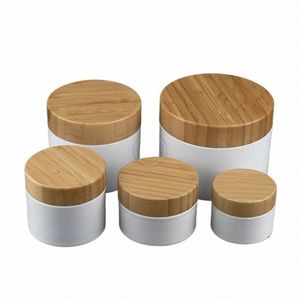 3pcs/lot 10g 1OZ 50g 100g 150g 200g 8OZ White Plastic Bottle Cream Mask Jars with Natural Bamboo Lid Lip Balm Sample Travel Cans S9sx#